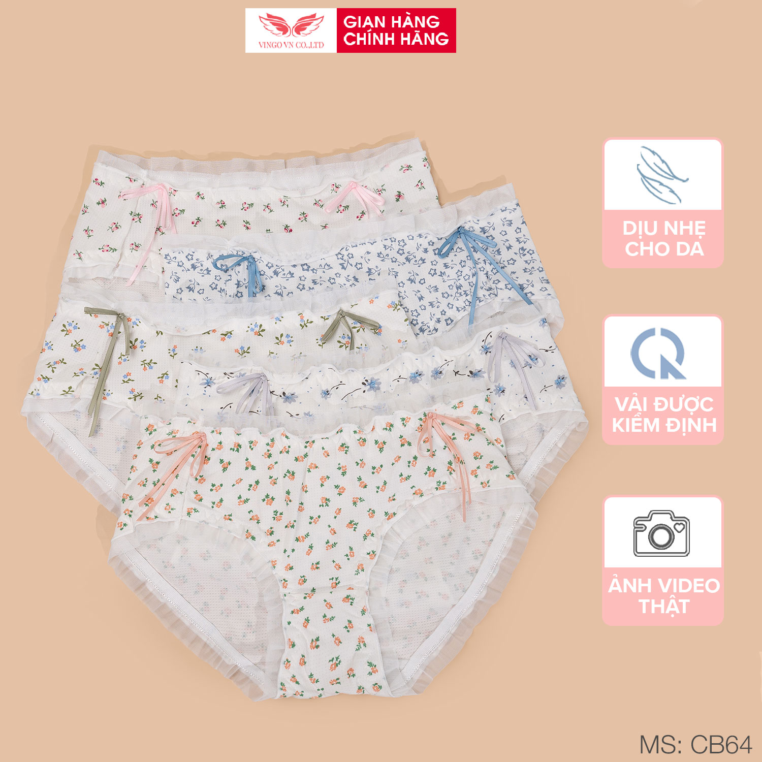 Combo 5 quần lót nữ cotton bigsize vingo viền ren cb65 cb64 vngo