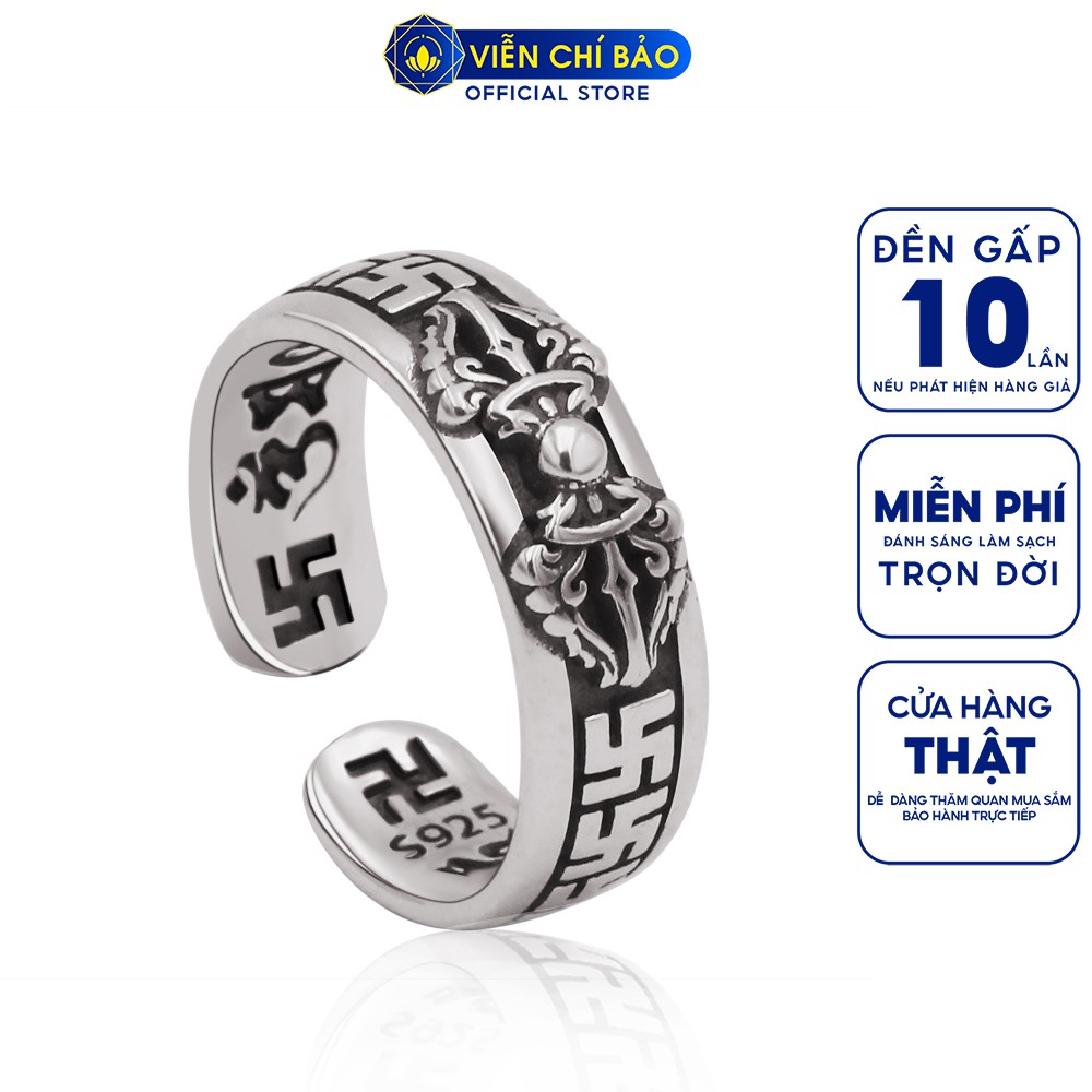 Nhẫn bạc nam nữ chùy kim cang lục tự chữ vạn chất liệu bạc thái s925 thương hiệu viễn chí bảo n101281