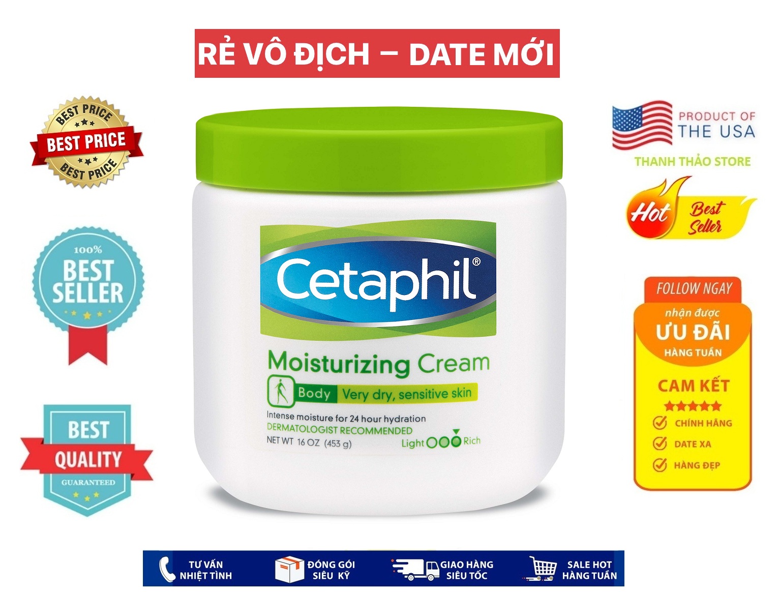 [USA Official] Kem Dưỡng da Body Cetaphil Moisturizing Cream 453g