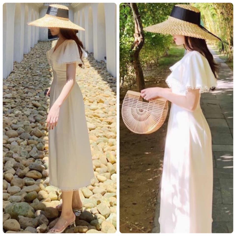 [HCM]ĐẦM MAXI TRẮNG TAY BÈO VIỀN REN