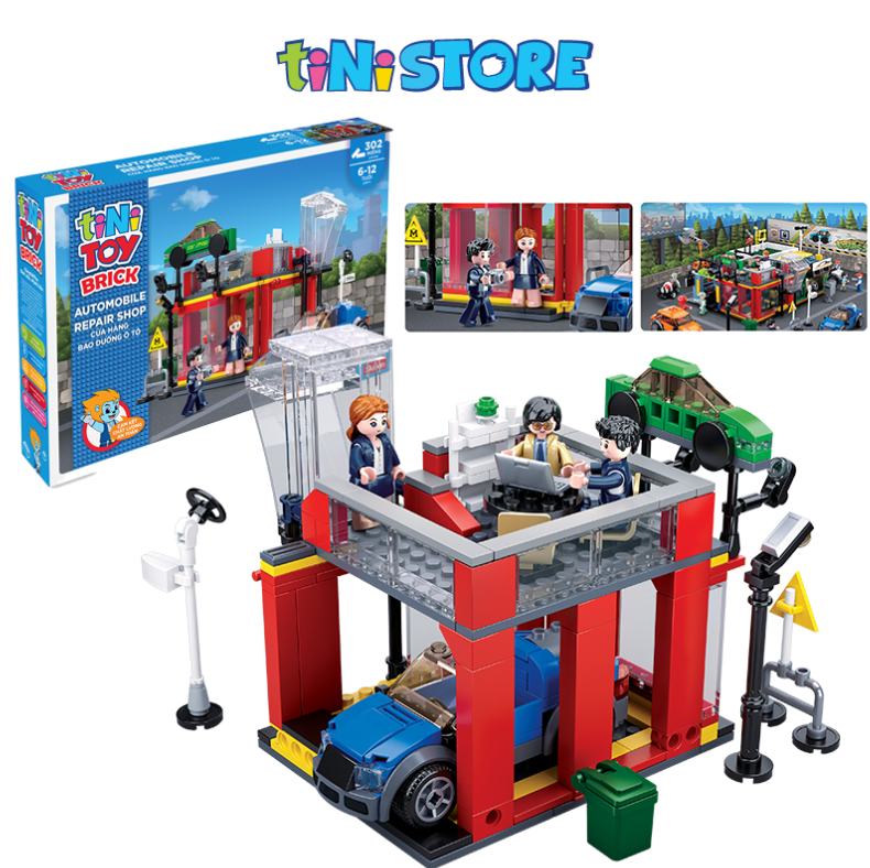 Đồ chơi lắp ráp sáng tạo lego cửa hàng bảo dưỡng ô tô TINITOY 302 mảnh ghép