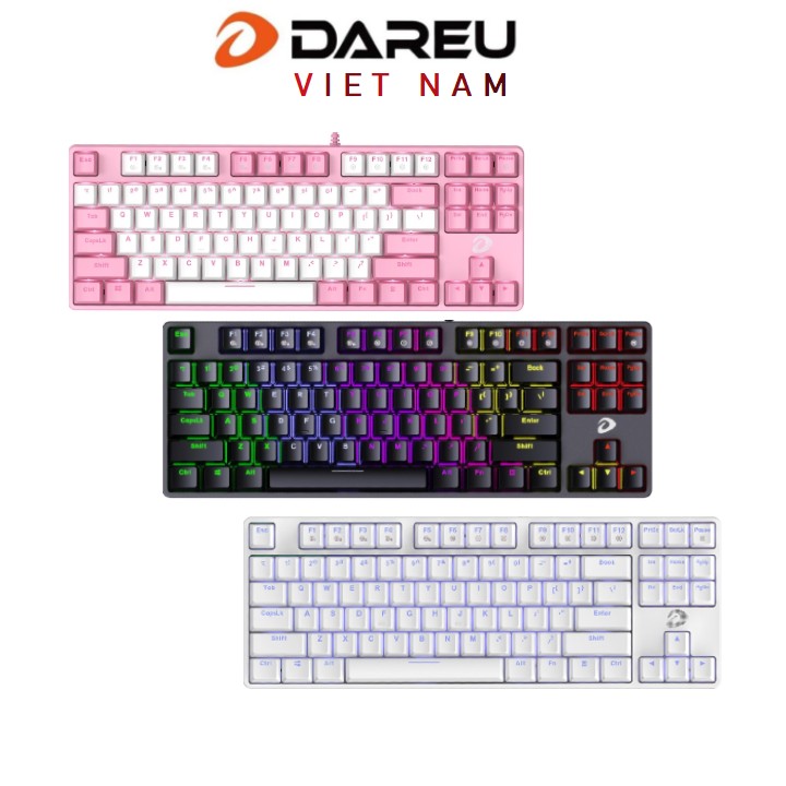 Bàn phím cơ DAREU EK87 Đen / Trắng / Hồng (Multi Led, Blue/ Brown/ Red D switch)
