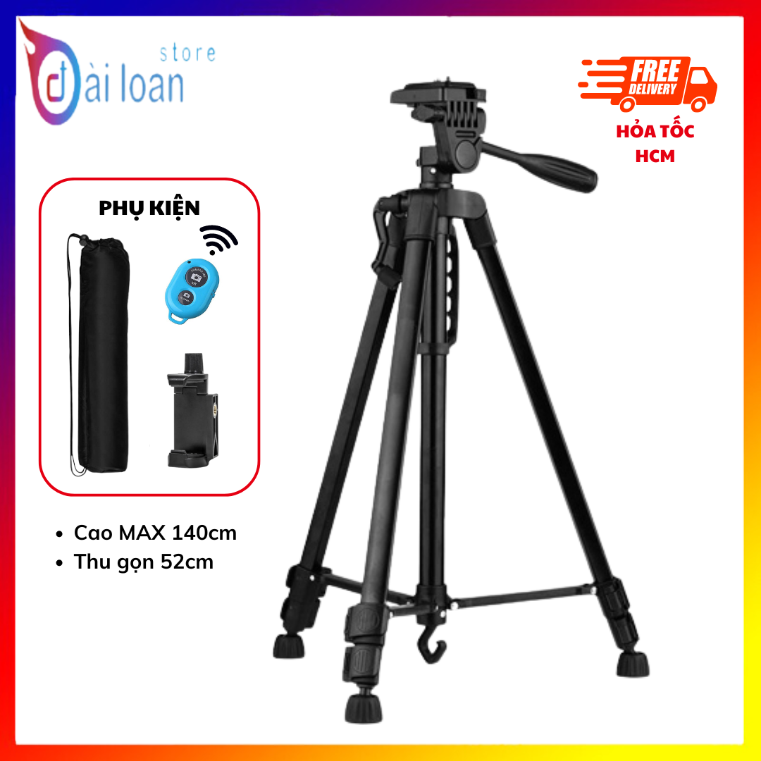 [HCM]Chân đế Tripod 3366 cho điện thoại và máy ảnh - Tặng kèm remote Bluetooth