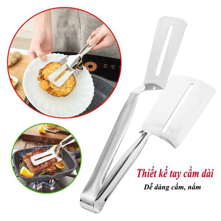Kẹp gắp đồ ăn bằng inox - Kẹp/ xẻng lật đồ nóng bằng inox - Kẹp gắp tiện dụng, thông minh, an toàn-Dụng cụ kẹp gắp đồ ăn mẫu mới-