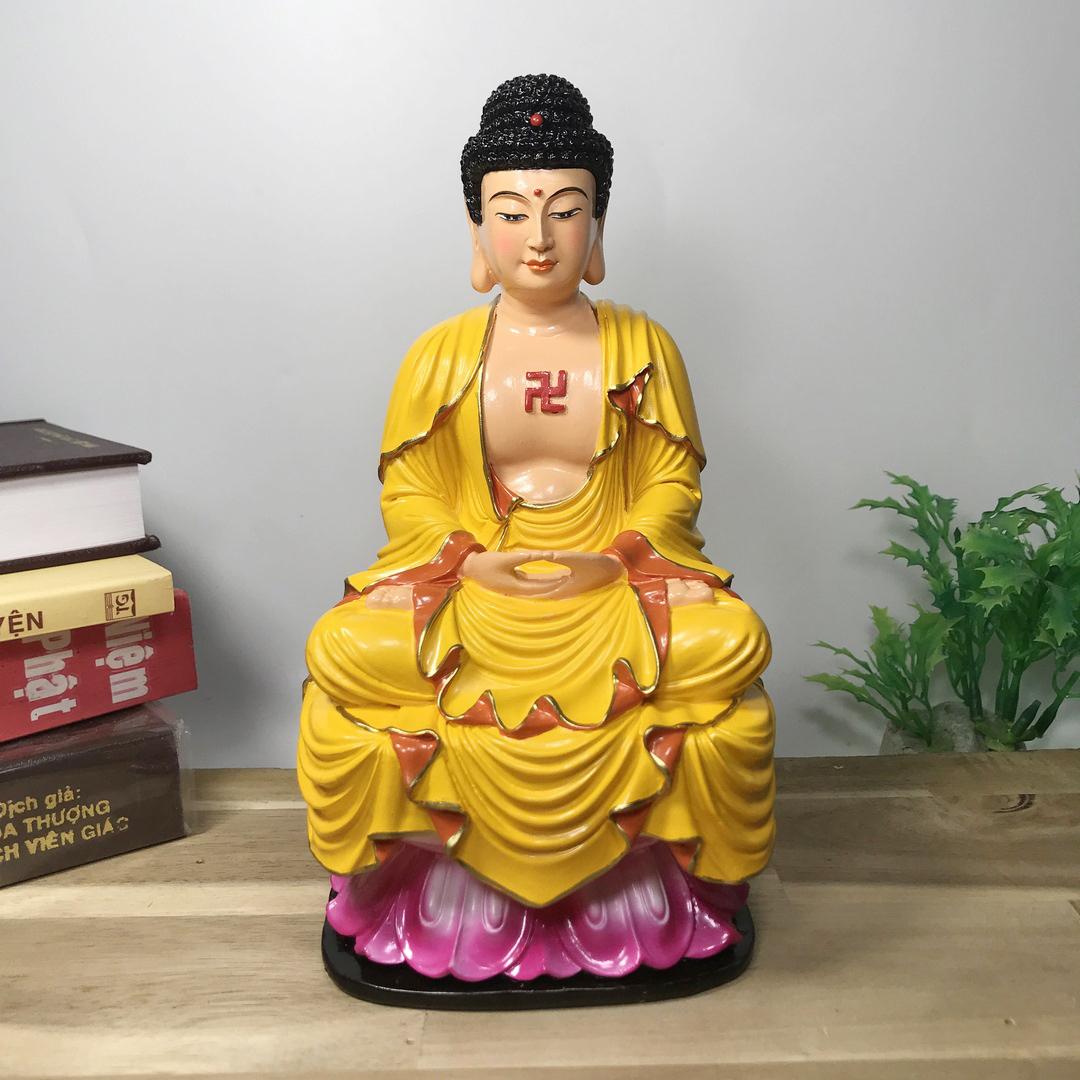 Tượng Đức Phật A Di Đà ngồi tòa sơn thủ công áo vàng cao 18cm