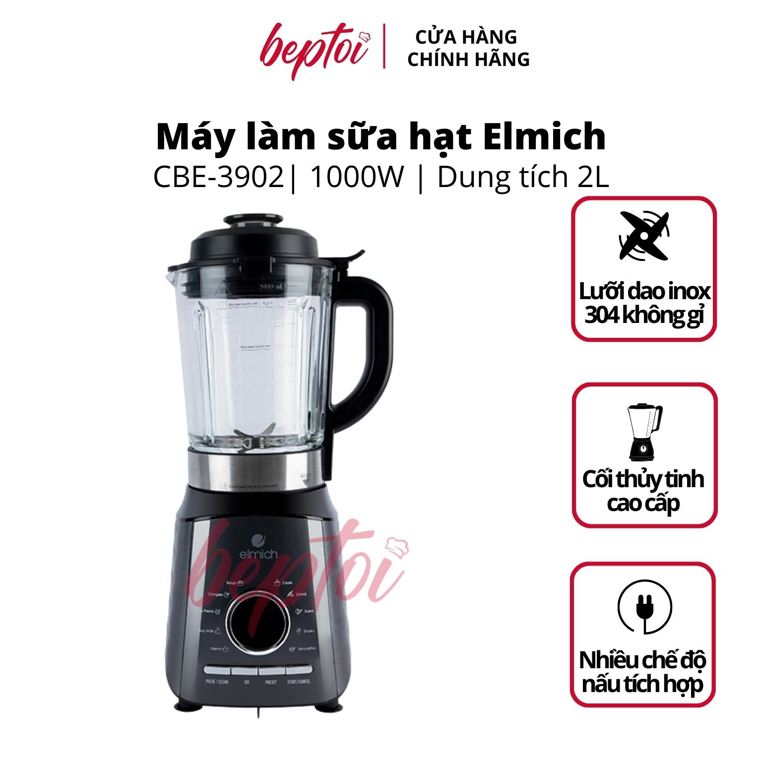 Máy làm sữa hạt elmich, máy xay nấu đa năng cao cấp, công suất 1000w, 9 chế độ nấu cbe-3902