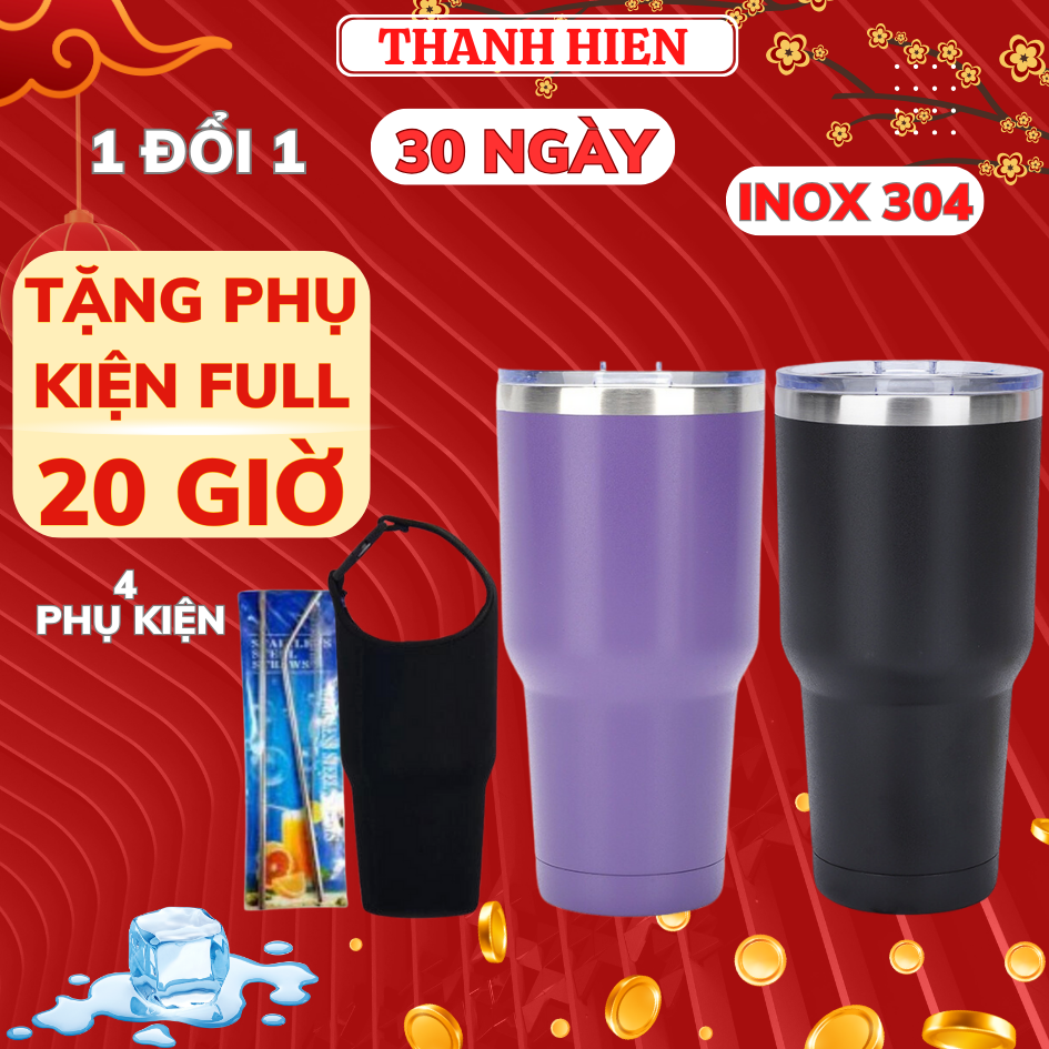 Ly Giữ Nhiệt, Bình Giữ Nhiệt, Ly Thái lan 900ml 24 + túi giữ nhiệt chống sốc + bộ ống hút Inox + cọ rửa ổng hút