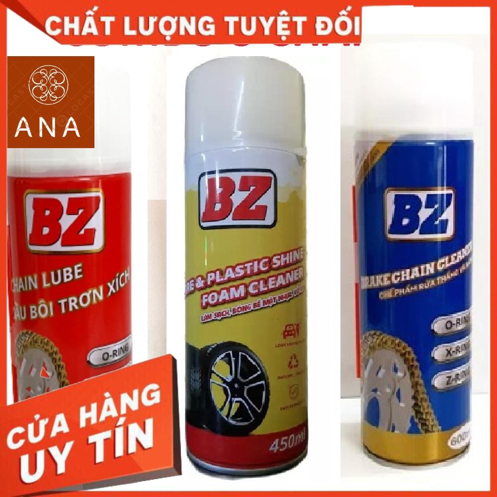 [Combo 3 chai] Vệ Sinh Sên BZ + Dưỡng Sên BZ + Dưỡng nhựa nhám, đánh bóng lốp BZ, dung dịch vệ sinh sên và xịt dưỡng BZ. và dưỡng nhựa nhám BZ, gúp xe của bạn luôn mới