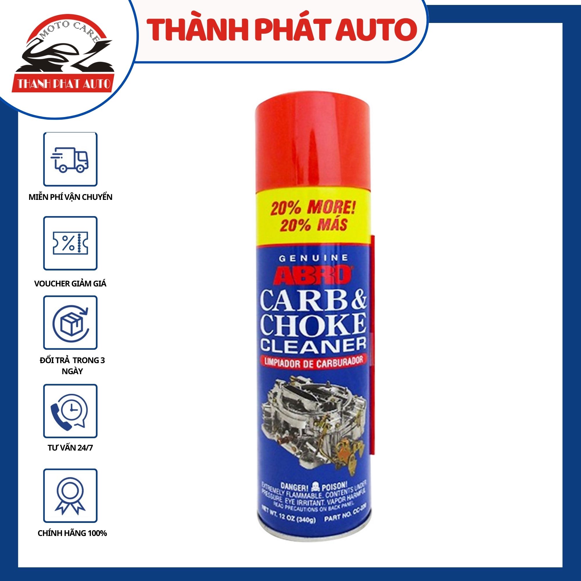 [HCM]Chai xịt súc bình xăng con Abro Carb & Choke Cleaner 400ml