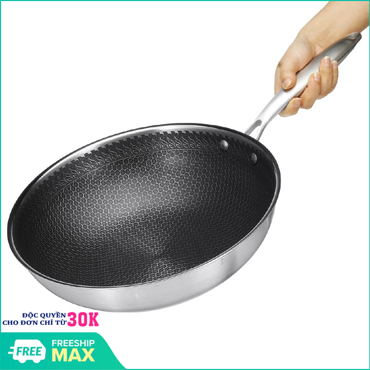 Chảo Chống Dính Sâu Lòng 32cm, Chảo Chiên Rán Vân Đá Tổ Ong Cao Cấp, Chảo Đáy Từ Chống Dính Chiên Ngập Dầu Có Tay Cầm