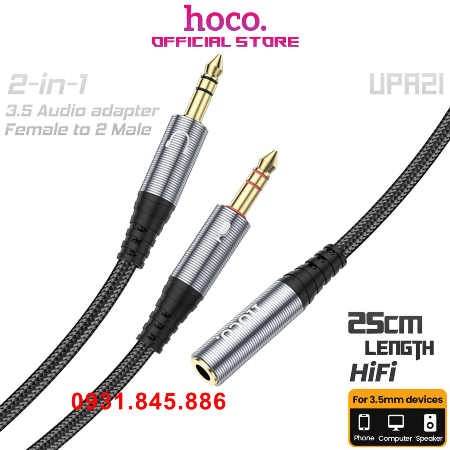 Cáp Gộp Audio & Mic Sang Tai Nghe 3.5mm Chính Hãng Hoco UPA21 - Support Âm Thanh Hifi - 3.5 Audio Female to 2 Male -hoco