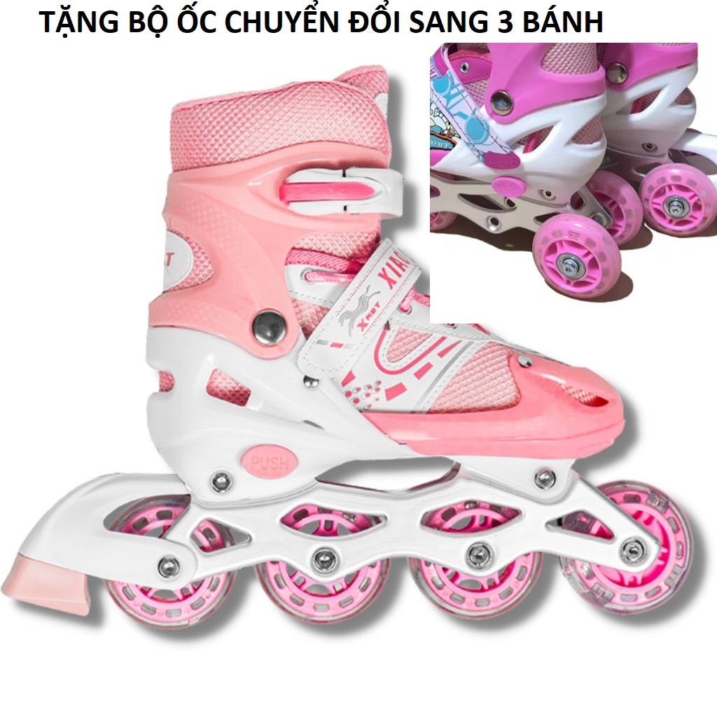 Giày trượt patin tặng ốc chuyển sang 3 bánh , tặng bảo hộ chân tay gối