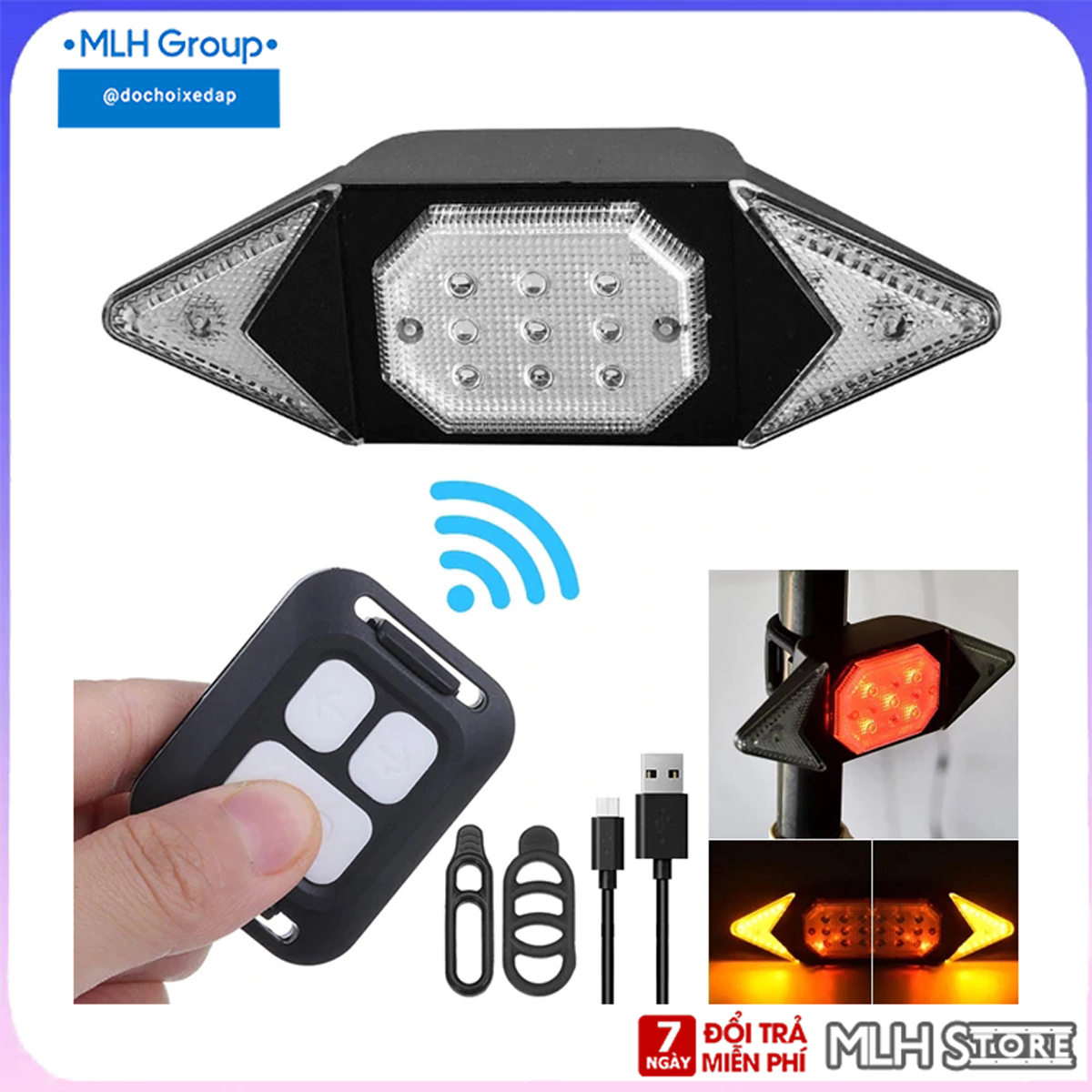 Đèn Led xi nhan xe đạp rẽ trái phải chống nước sạc điện Usb gắn đuôi xe đạp với điều khiển không dây từ xa MLH