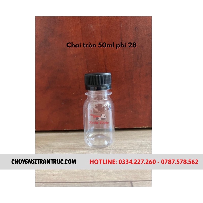 Combo 200 chai nhựa PET tròn 50ml nắp đen, chai trà sữa
