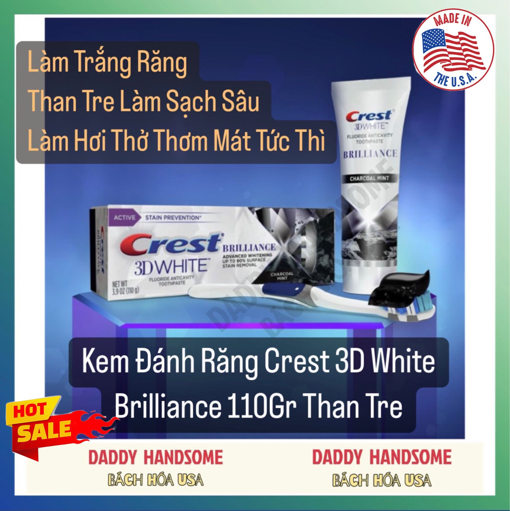 Kem Đánh Răng Crest 3D White Brilliance White Charcoal Than Tre 110gr Làm Trắng Răng Chính Hãng Mỹ