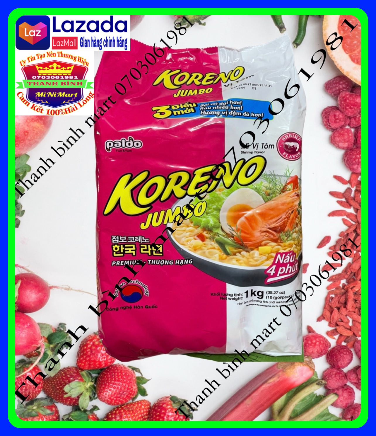 Mì koreno jumbo hàn quốc vị tôm bịch 1kg x10gói x 100g