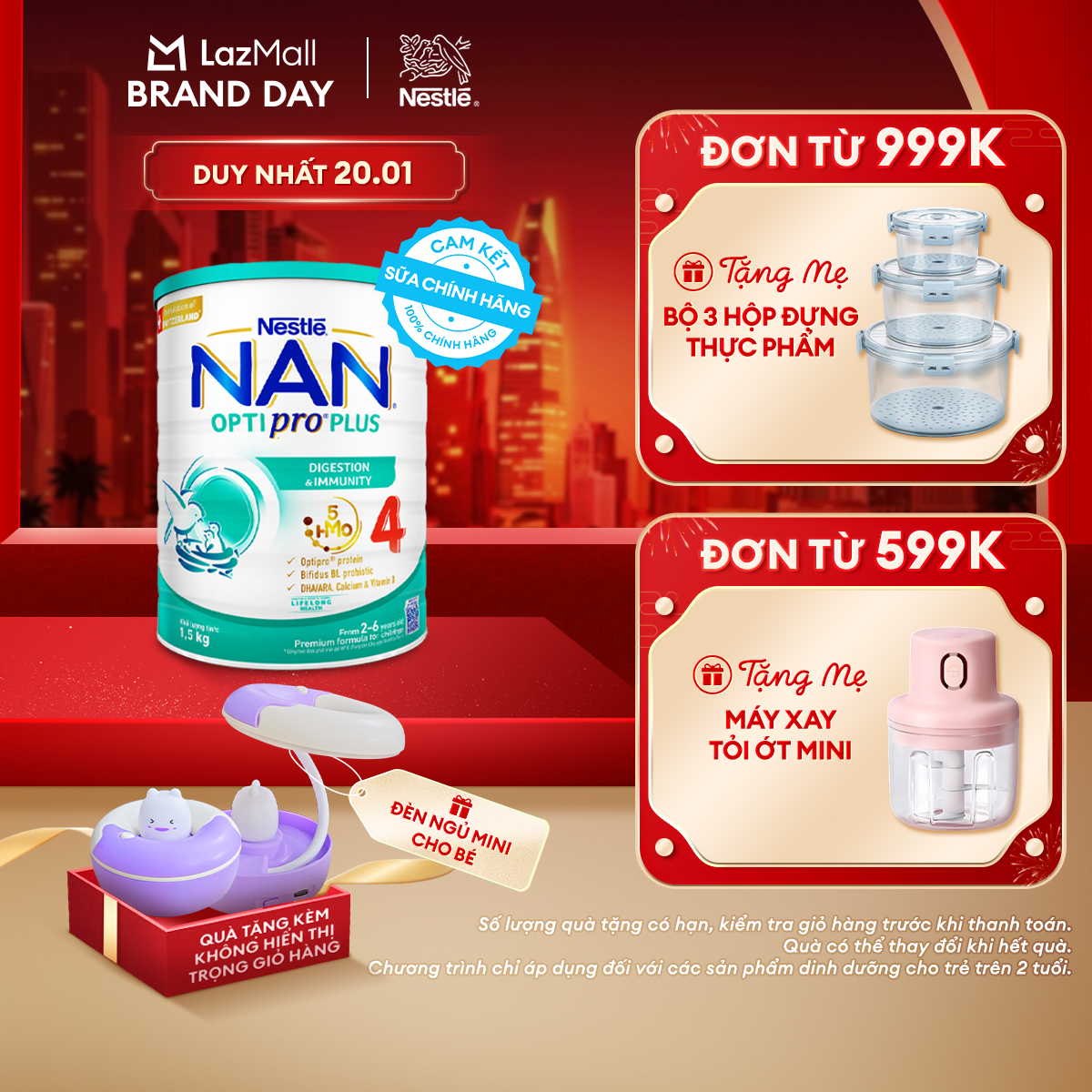 [CHỈ 20.01 QT Đơn 599K/999K] [Tặng Đèn ngủ mini cho bé] Sữa bột Nestlé NAN OPTIPRO PLUS 4 1500g/lon với 5HMO Giúp tiêu hóa tốt + Tăng cường đề kháng