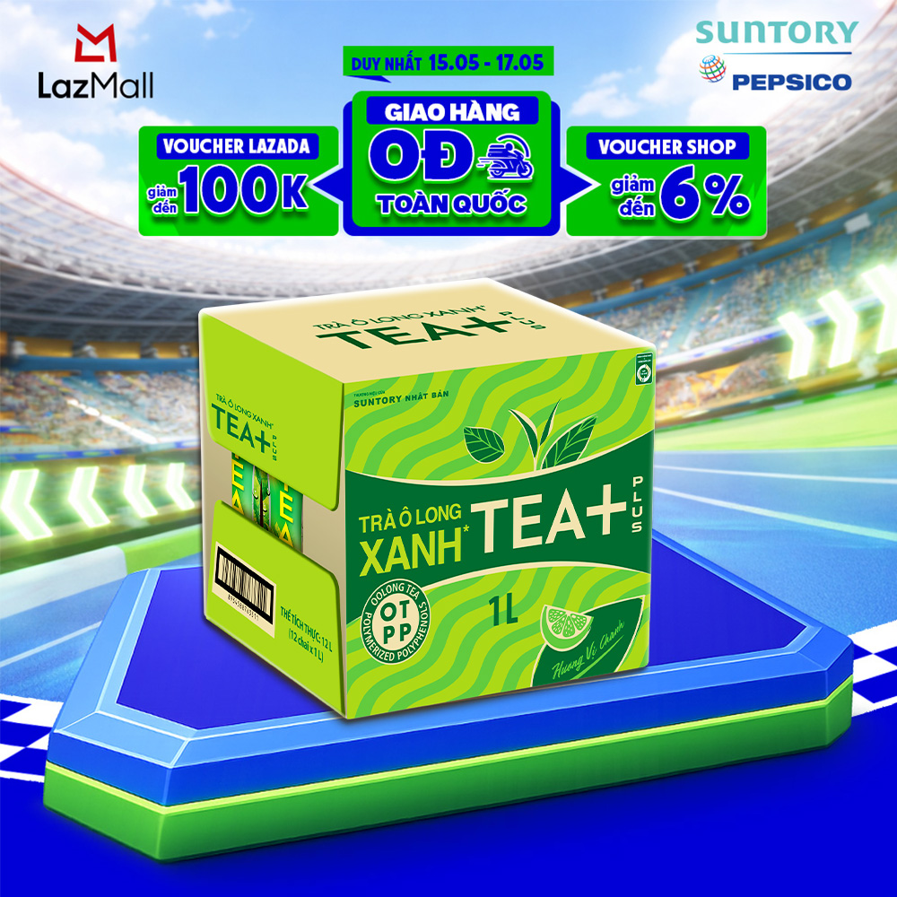 Thùng 12 Chai Trà Ô Long Xanh Tea+ (1L/chai)