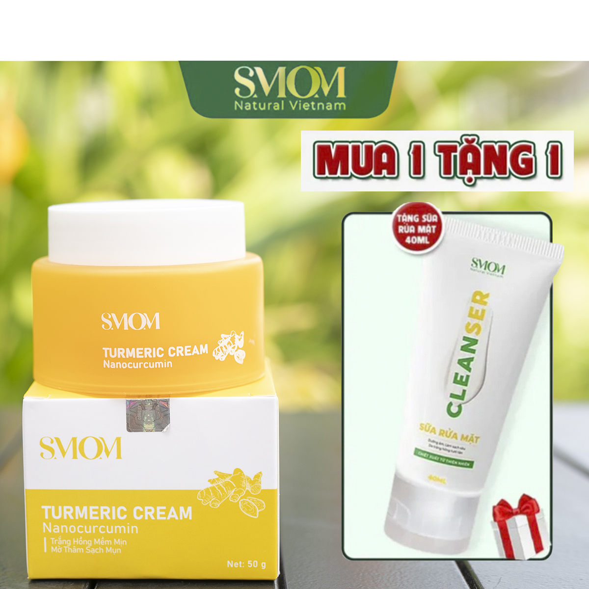 Nghệ Mặt Smom sạch mụn thâm mờ sạm nám dưỡng trắng da an toàn cho mẹ bầu sau sinh ( Tặng 1 sữa rửa mặt 40ml )
