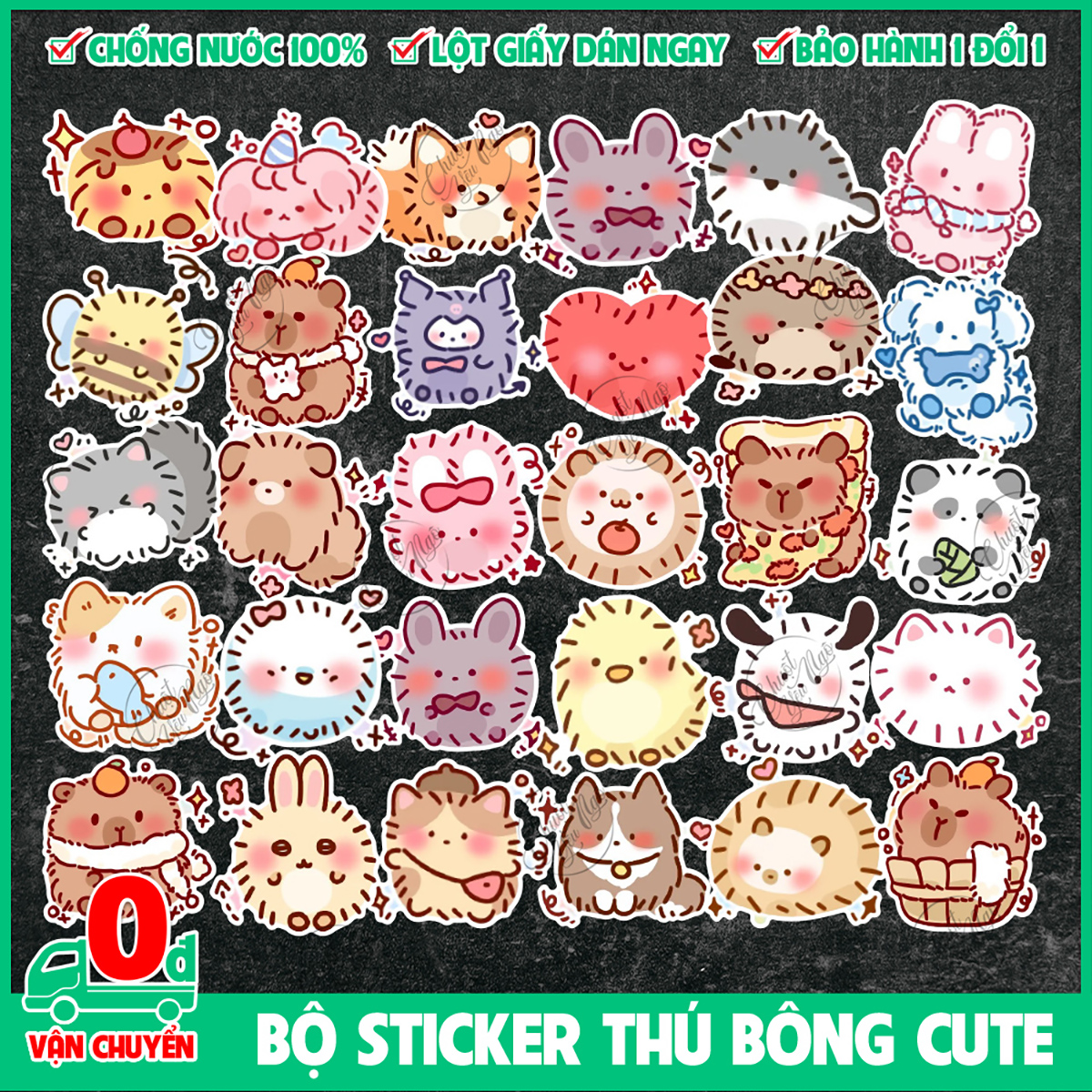 Bộ 50 sticker THÚ BÔNG vô tri dễ thương dán xe đạp laptop điện thoại laptop nón bảo hiểm