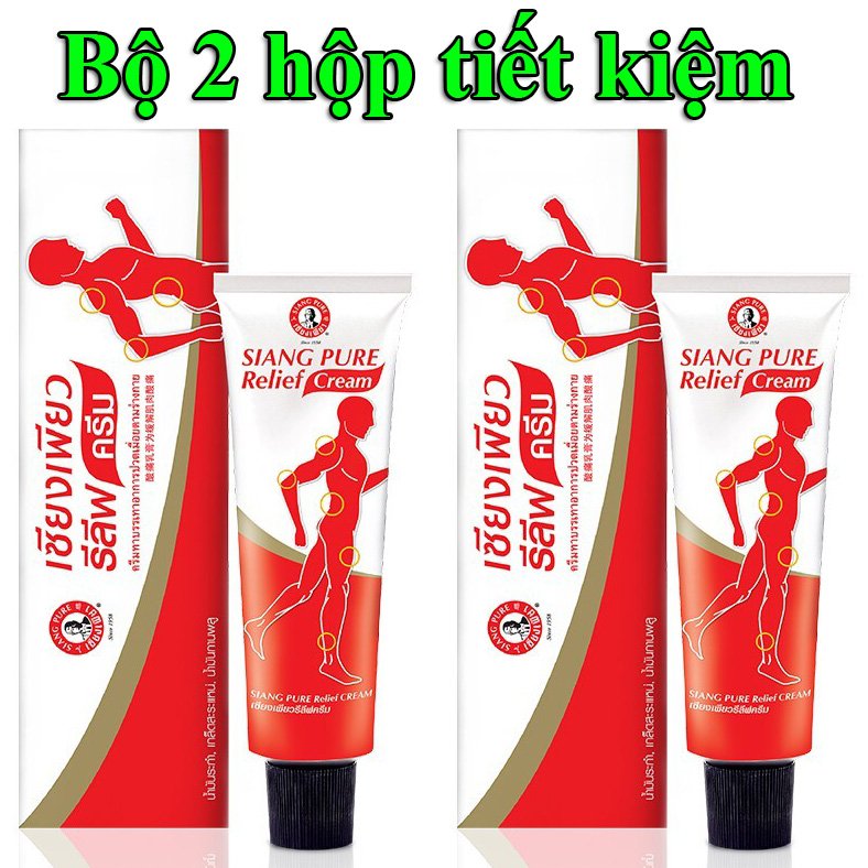 Bộ 2 hộp Dầu nóng xoa bóp Siang Pure Relief Cream Thái Lan (30g x 2) làm dịu và giảm ngay những cơn đau nhức xương khớp, đau vai, đau lưng, đau cơ, bong gân
