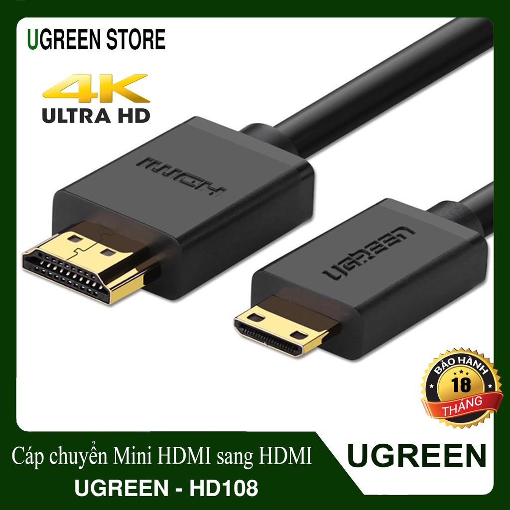 Cáp mini hdmi sang hdmi 2.0 dài 1,5m ugreen 11167 hỗ trợ 4k@60hz cao cấp