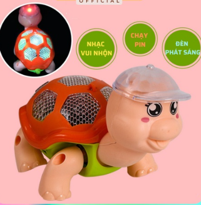 Đồ chơi con rùa chạy pin nhựa abs có nhạc có đèn cho bé dắt đi dạo