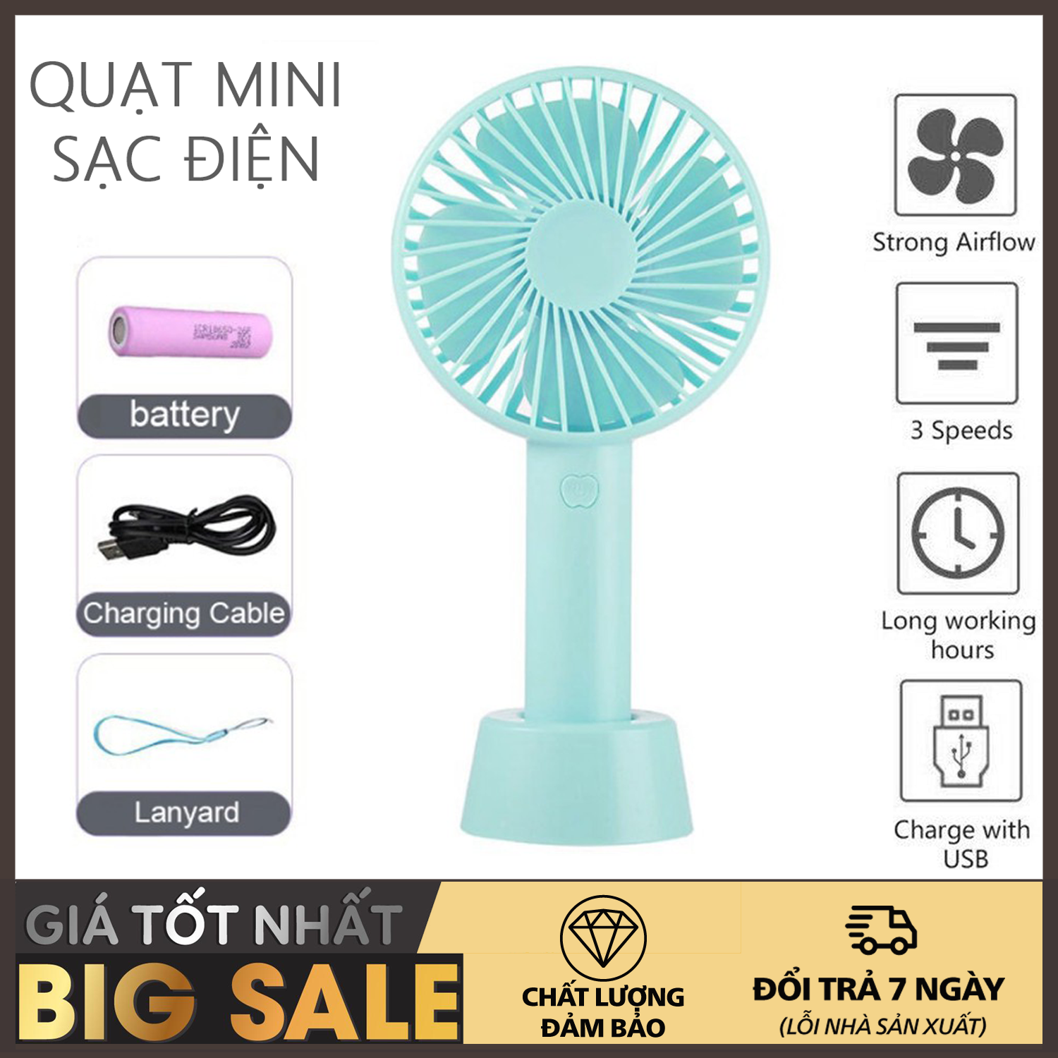 Quạt mini cầm tay -quạt mini tích điện - quạt mini fan có pin sạc cầm tay tuỳ chỉnh 3 cấp độ siêu mát -quạt mini fan có pin sạc cầm tay tuỳ chỉnh 3 cấp độ siêu mát hàn quốc