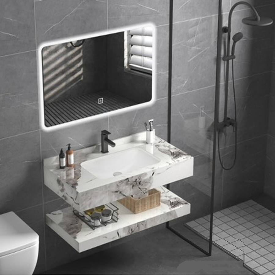 Lavabo bàn đá 2 tầng và gương led sấy cảm biến, lavabo bàn đá rửa mặt, chậu rửa mặt, bàn đá lavabo giá rẻ