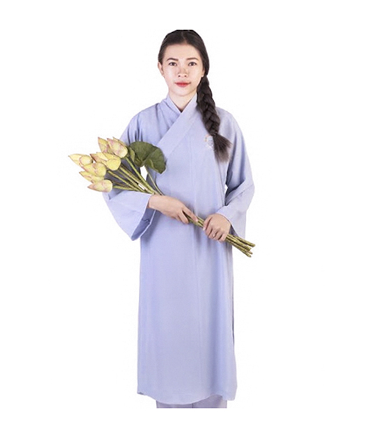 Áo tràng lam phật tử đi chùa dáng dài vải Silk dày dặn,thoáng mát, thấm mồ hôi - Vật phẩm trợ duyên trong quá trình tu tập độ thân cầu đạo giải thoát
