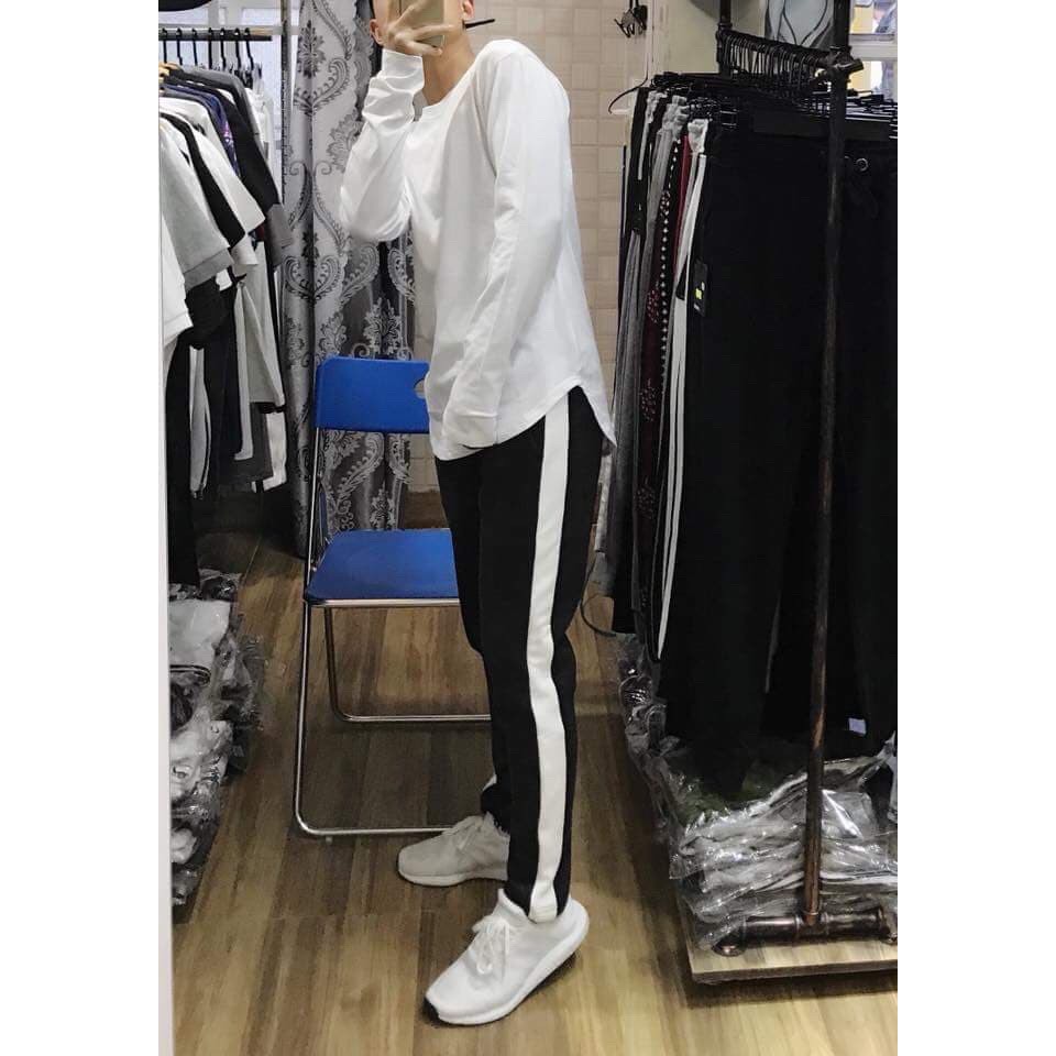 Quần thể thao nam nữ phối 1 sọc trắng chất thun thời trang teen fashion ms89