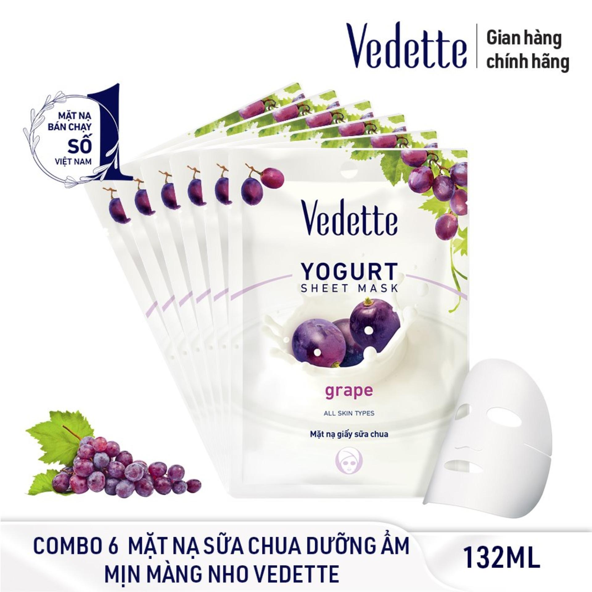 Combo 6 Mặt Nạ Giấy Sữa Chua Nho Dưỡng Ẩm Mịn Màng Vedette 22ml x 6