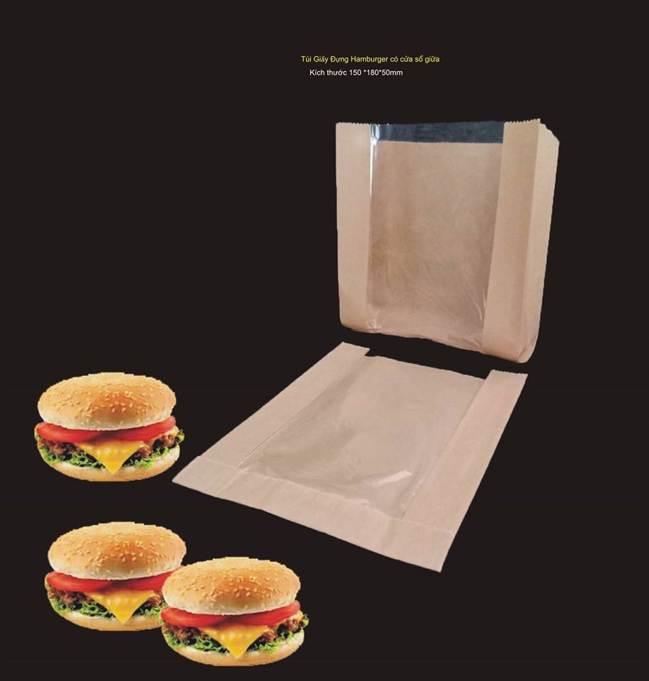 100 túi giấy đựng hamburger có cửa sổ giữa