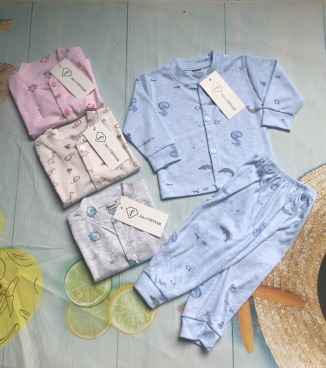 Bộ nỉ cotton cao cấp UNCHI dài tay dầy cho bé