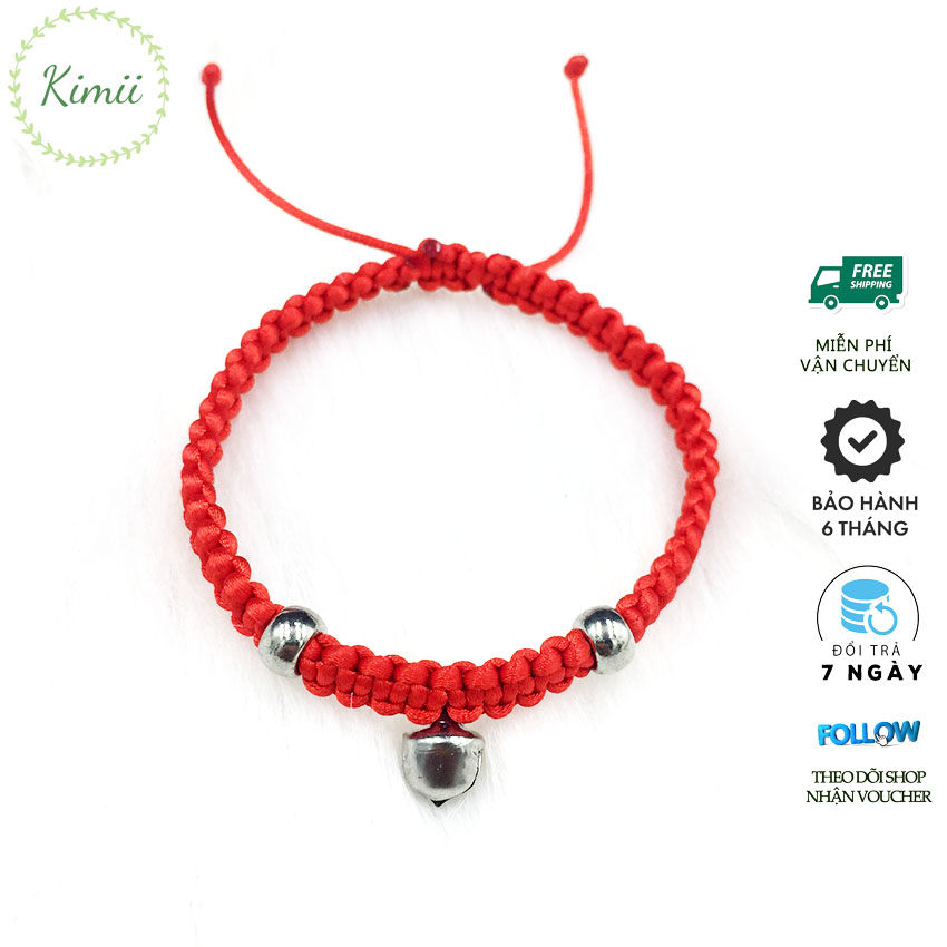 Vòng tay dây tim đỏ may mắn đính chuông nhỏ V84, Vòng tay phong thủy, Vòng tay handmade