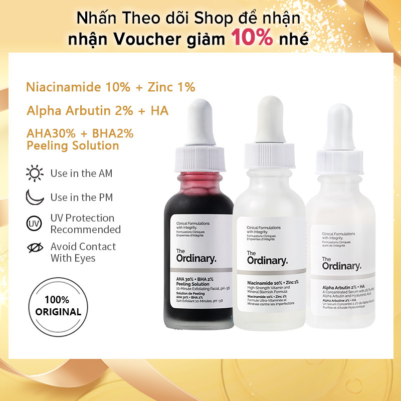 Bộ Ngôi Sao Chữ Ký Thông Thường, Niacinamide 10% + Kẽm 1% & Alpha Arbutin 2% + Huyết Thanh HA & AHA30 % + Dung Dịch Lột BHA2 %-30Ml