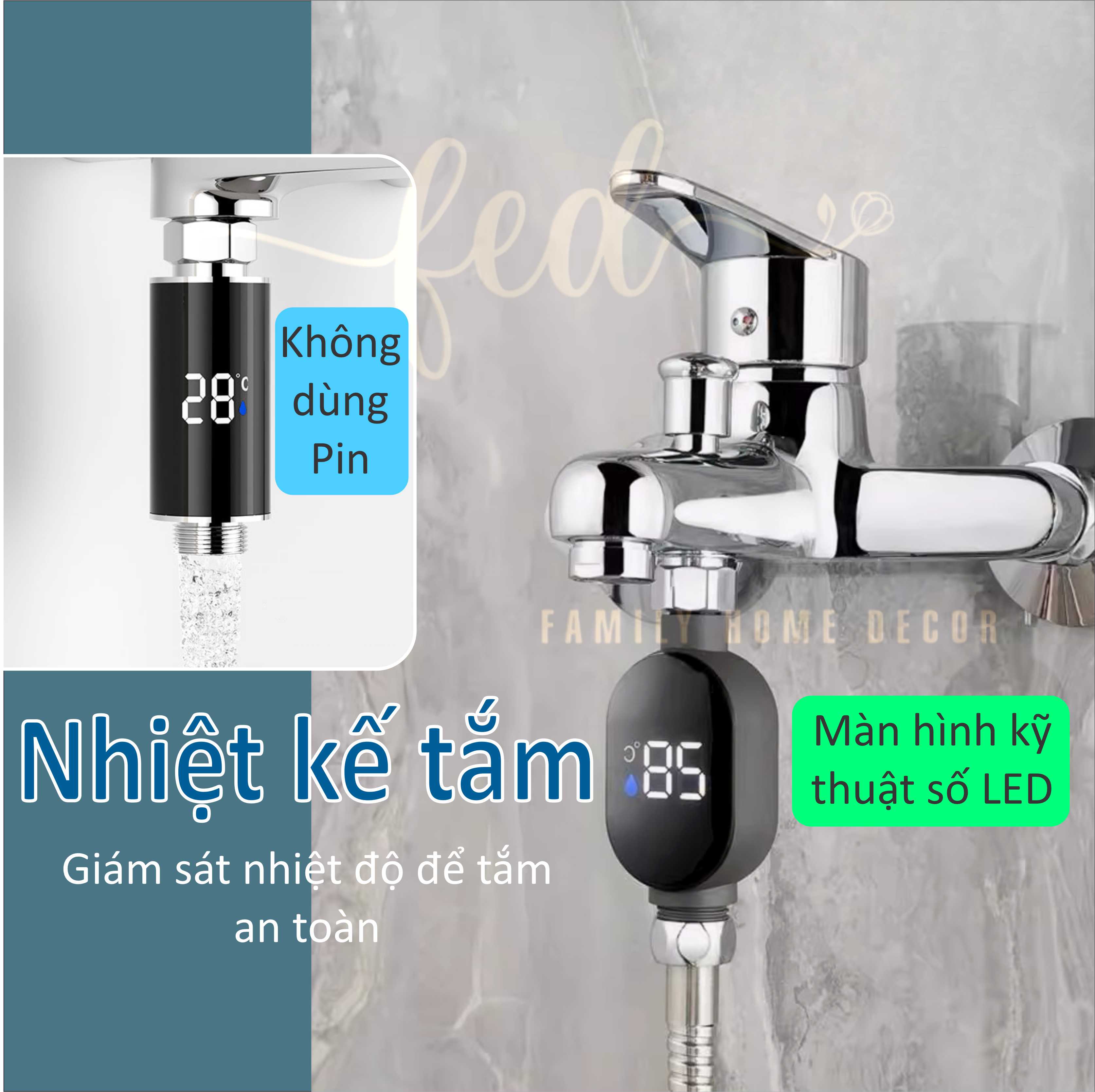 Đồng hồ đo nhiệt độ nước nhiệt kế hiển thị LED đo chính xác dùng cho vòi sen tắm sử dụng chống bỏng trẻ em khi tắm