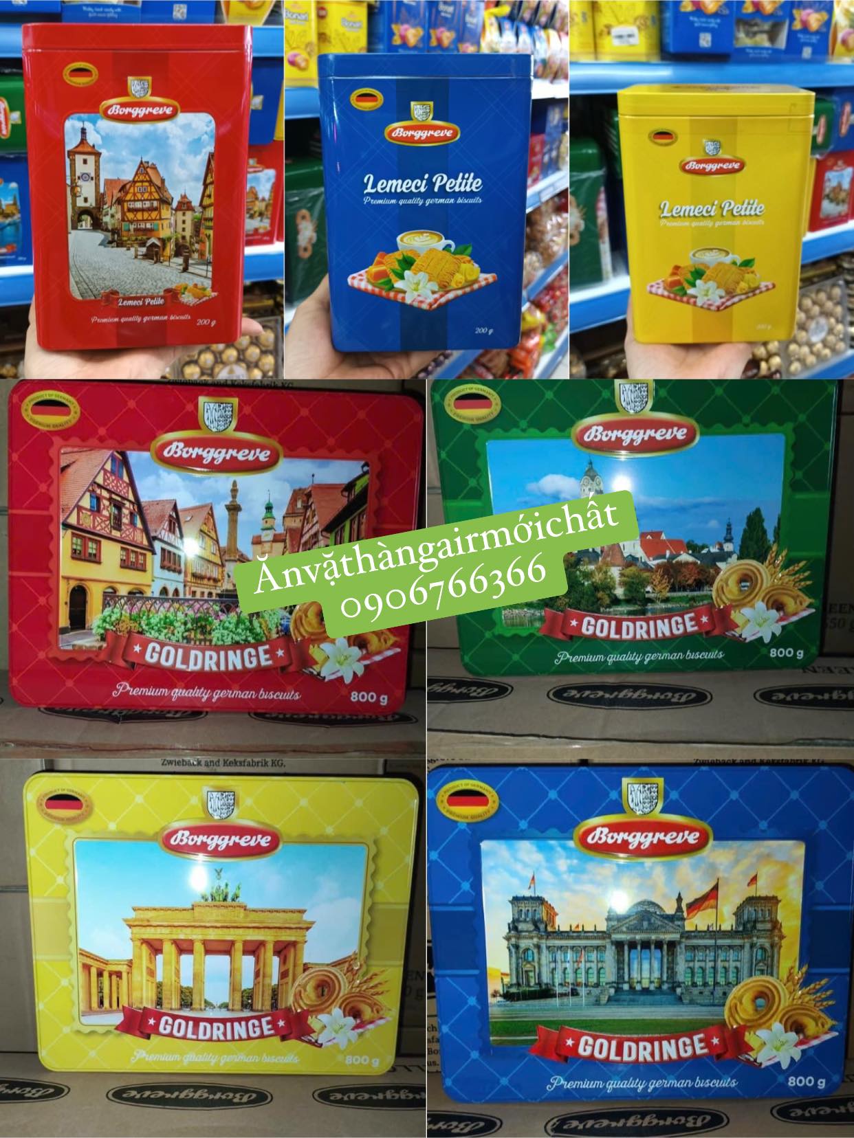   Bánh Tết 2026 Bánh Quy Bơ Giòn Cao Cấp Borggreve Goldringe Premium Đức Hộp Thiếc 200 Gram - 800 Gram 