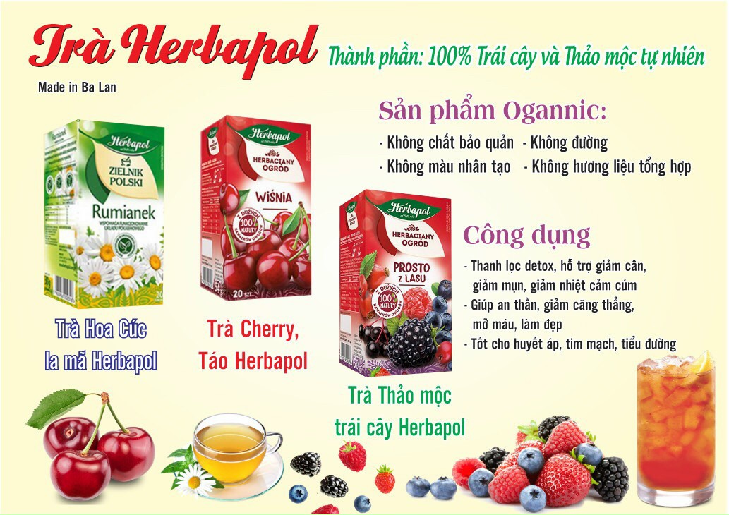 Trà Herbapol 100% trái cây và thảo mộc tự nhiên hỗ trợ giảm cân, detox, thanh lọc cơ thể