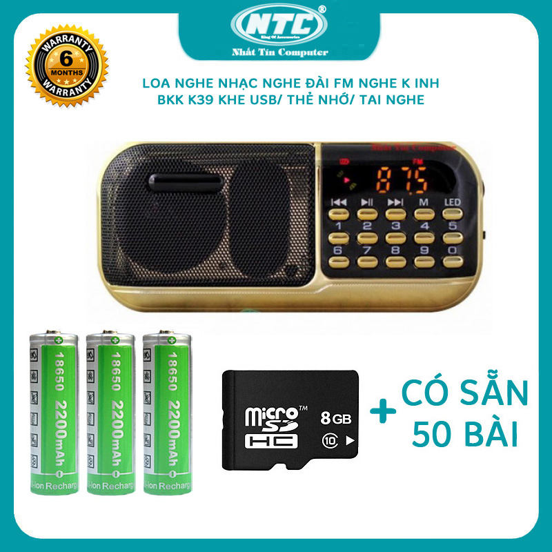 Loa nghe đài fm bkk k39 có 2 khe gắn thẻ nhớ và đèn pin chiếu sáng - pin khủng 6600mah nhất tín computer