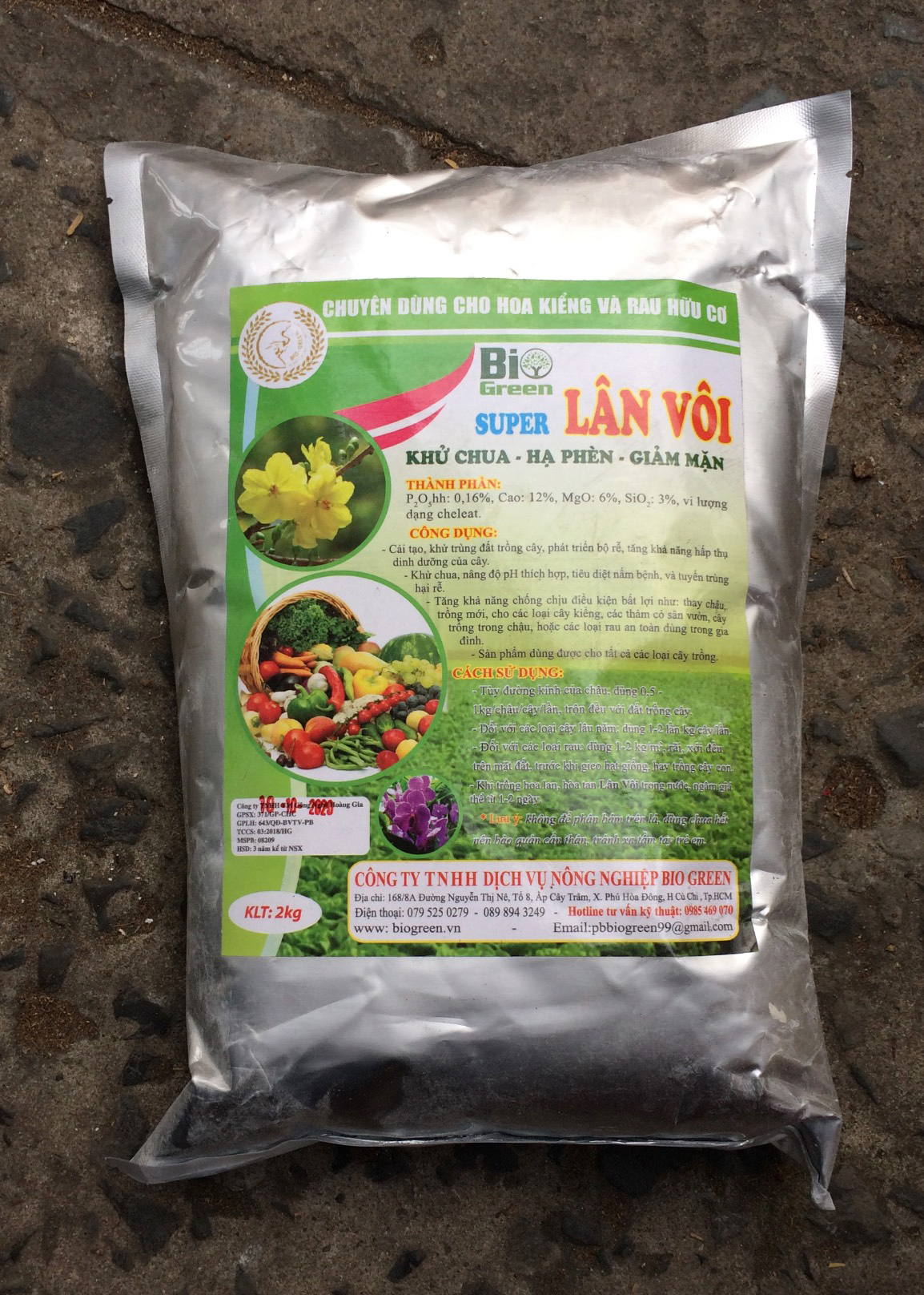 [HCM]Phân bón super Lân Vôi Biogreen gói 2 kí-hàng công ty chất lượng cao giúp cải tạo đất hạ phèn khử chua ổn định độ pH trong suốt mùa vụ khử trùng