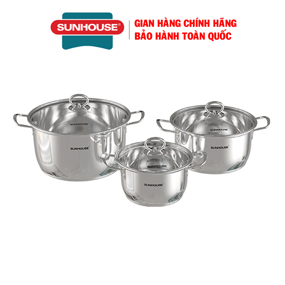 Bộ nồi inox 5 đáy Sunhouse SHG788, Bộ nồi inox Sunhouse, Bộ nồi đáy từ Sunhouse , Bộ nồi 5 lớp đáy t