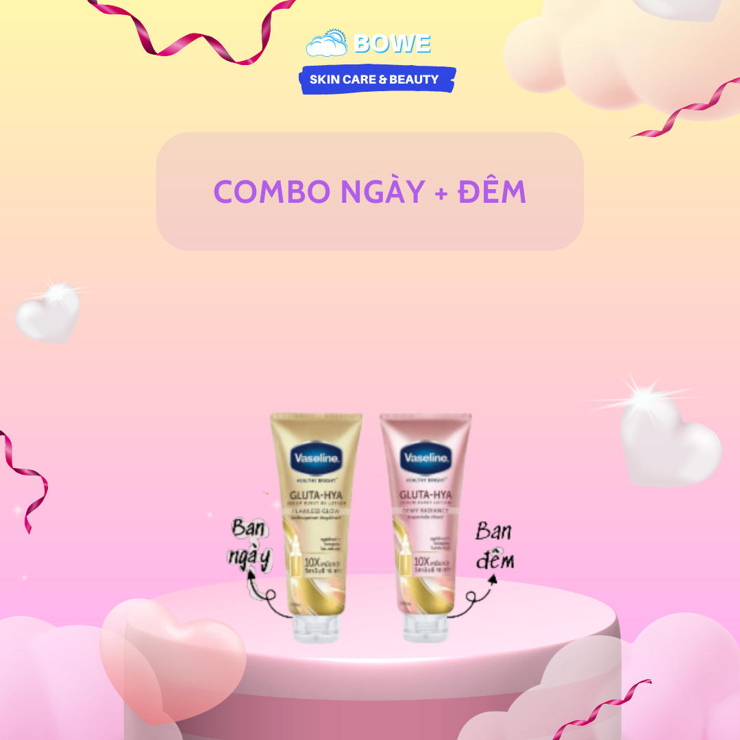 Sữa Dưỡng Thể Trắng Da Vaseline Healthy Bright Gluta HYA Serum 10X ban ngày và ban đêm