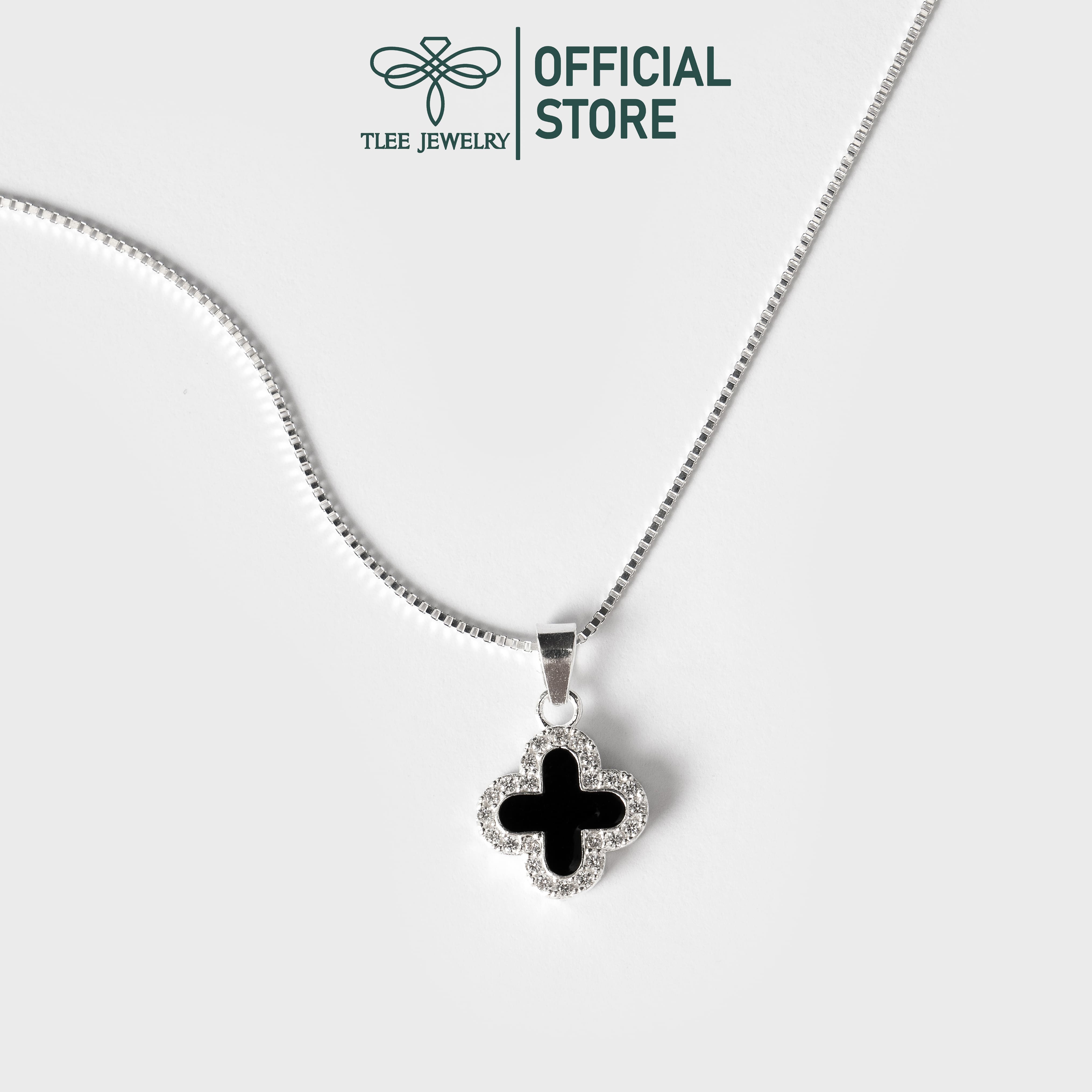 Dây chuyền bạc nữ cỏ bốn lá mặt đen trắng may mắn TleeJewelry D0126