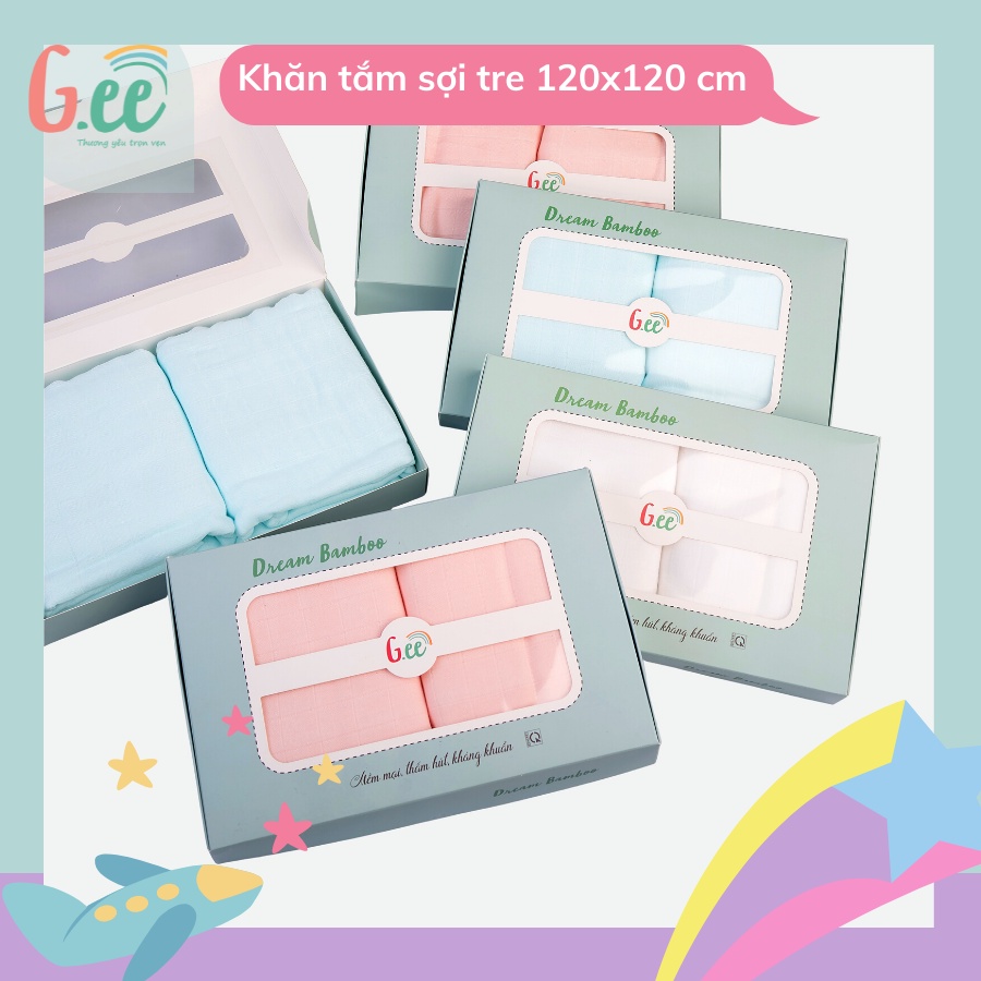 Khăn tắm cho bé sơ sinh, khăn đa năng Gee cho bé, chất liệu sợi tre mềm mịn , hộp 2 chiếc kích thước 120*120cm