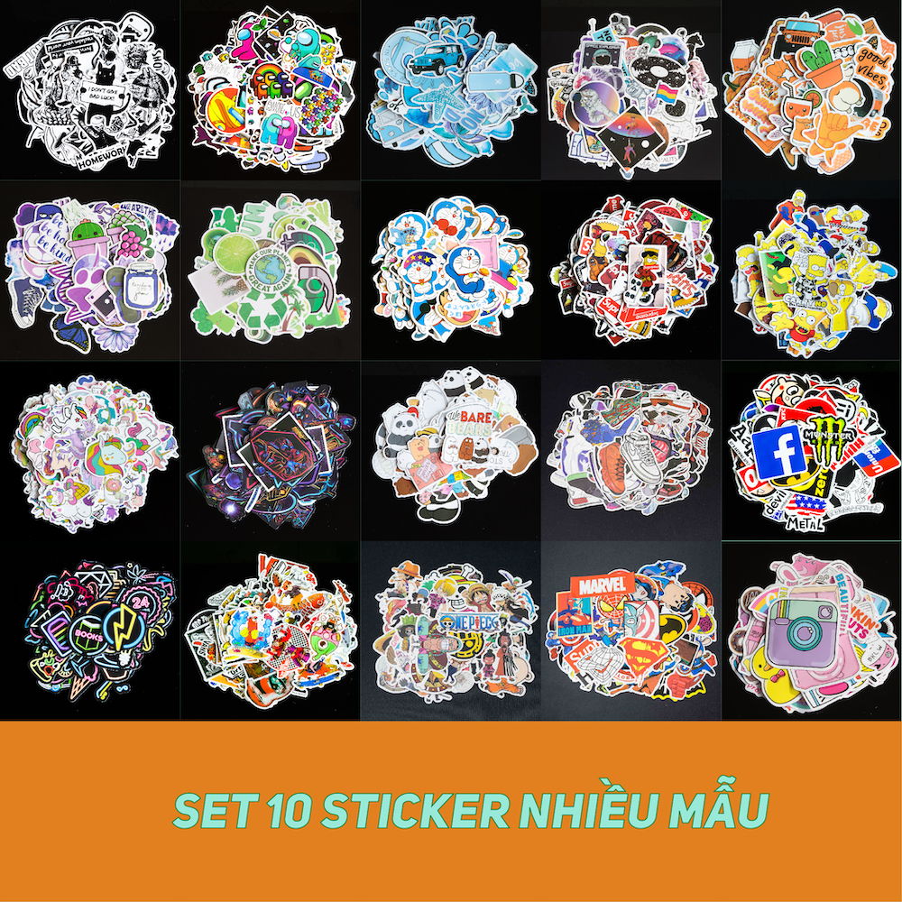 [HCM]Sticker dán nón bảo hiểm đàn guitar ukulele laptop điện thoại vali nhiều mẫu chống nước lâu phai- 10 miếng ngẫu nhiên