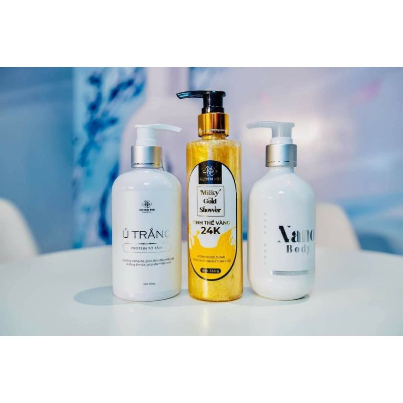 COMBO BỘ 3 SẢN PHẨM MỌI NGƯỜI MÊ [ SỮA TẮM VÀNG 24K + KEM NANO BODY  + ủ trắng] TẶNG BÔNG RỬA SPA , BỘ 3 CHĂM SÓC CƠ THỂ TOÀN DIỆN . GIÚP CHỊ EM CÓ LÀN DA SÁNG BÓNG , KHỎE MẠNH TỰ TIN . CAM KẾT CHÍNH HÃNG , GIÁ SỈ