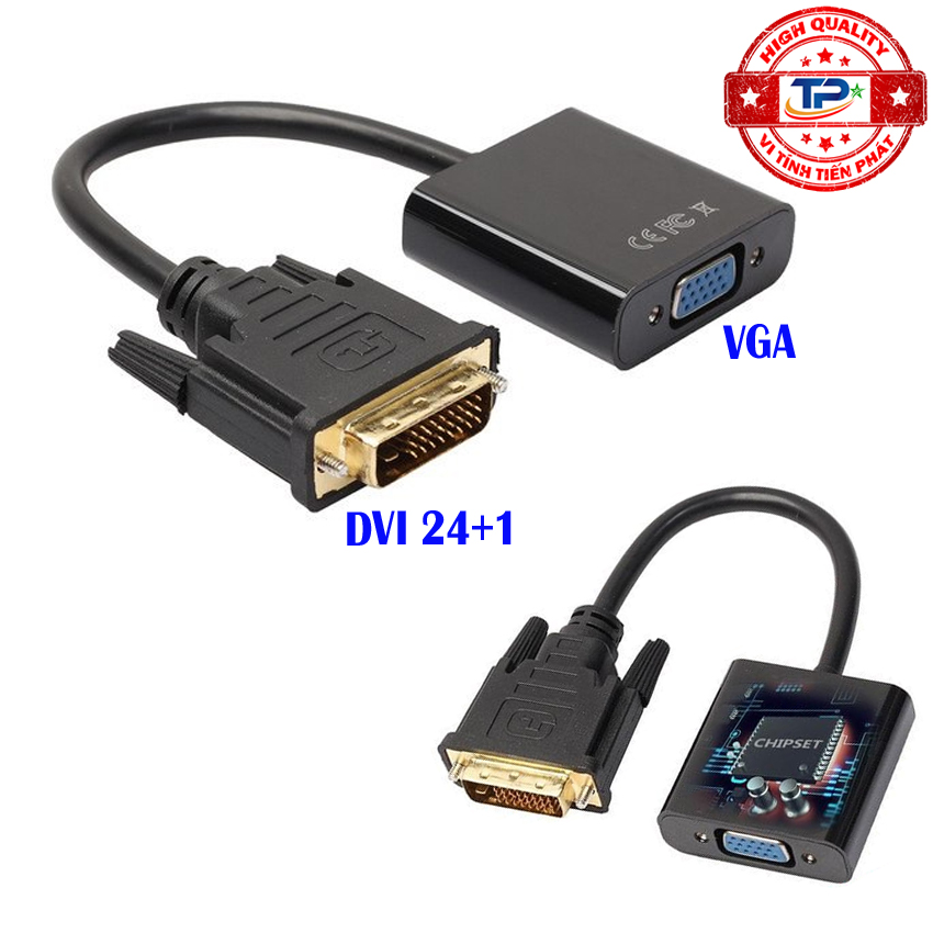 Đầu chuyển cổng DVI chuẩn ( DVI-D ) 24 + 1 chân sang cổng VGA cho hình ảnh rõ đẹp Full HD