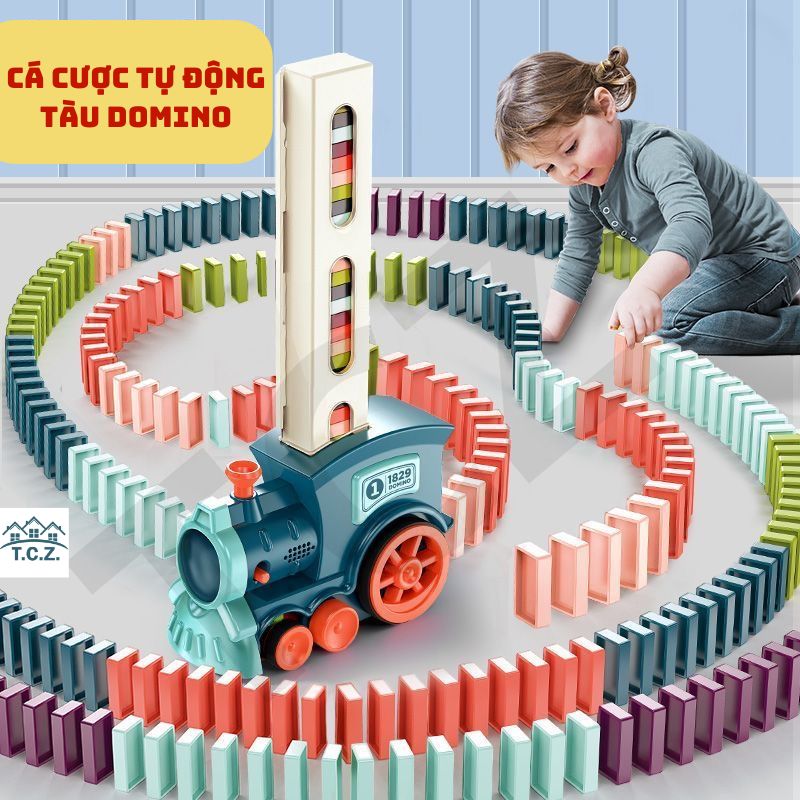 TCZ Đồ chơi tàu lửa thả xếp Domino tự động, có nhạc, bộ tàu Domino chuyển động, đồ chơi giáo dục sớm giúp bé phả triển trí thông minh, sáng tạo và sự khéo léo