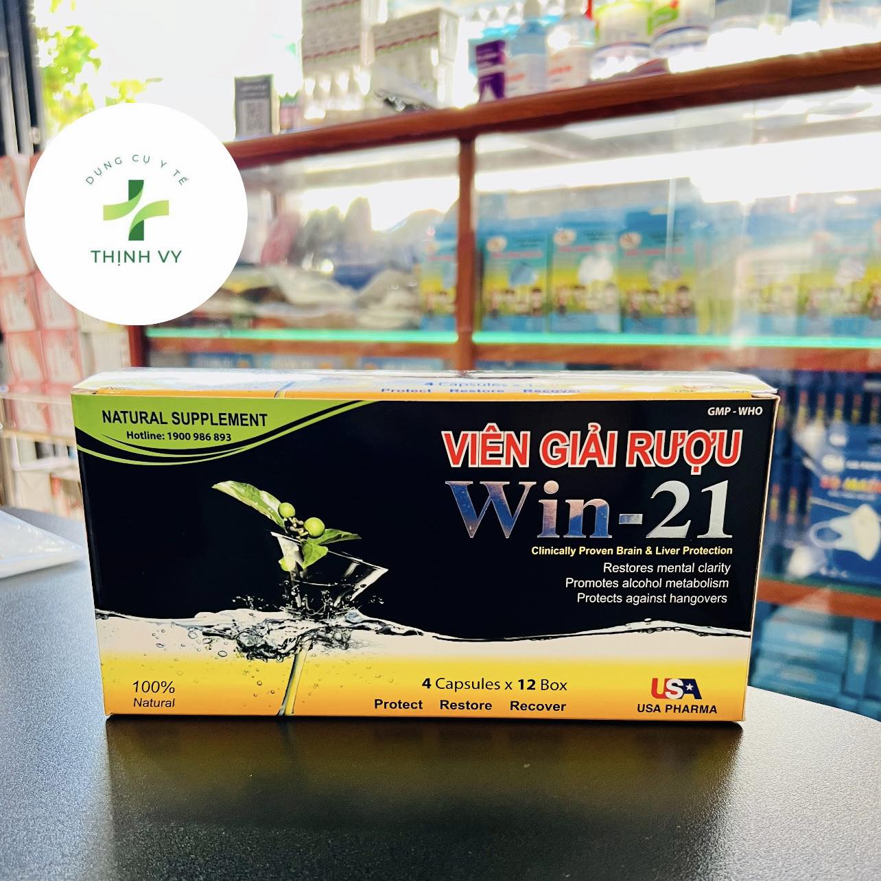 Viên giải rượu Win-21 USA hộp 4V, Uống 2 viên chống say trước khi uống rượu bia, Giúp giải rượu nhanh chóng giải độc gan